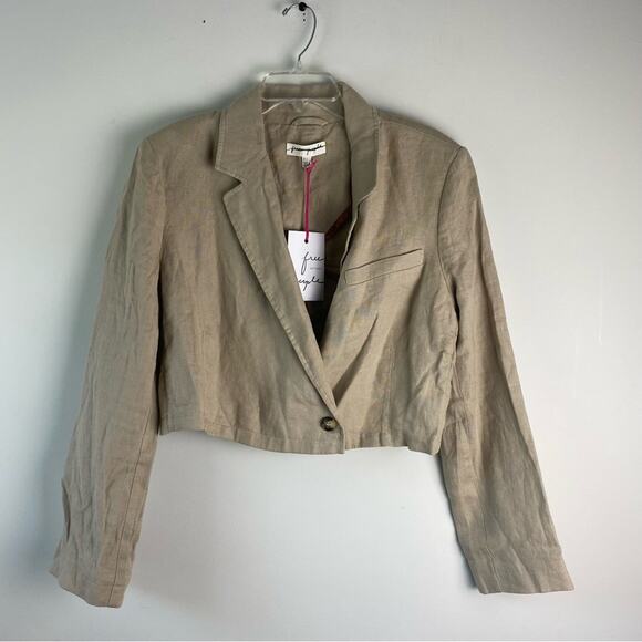 Free People 100% Linen Slice Of Action 3 Piece Skort Set Suit Cropped Tan 12 - Picture 11 of 16